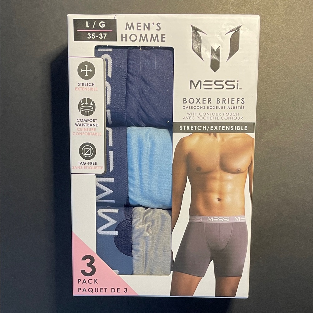 ⭐️NWT MESSI Tag-Free Stretch Comfort Waistband Boxer Briefs 3-Pack Poly/Spandex